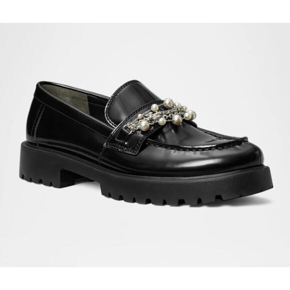 Tory Burch Classic Embellished Medallion Lug Loafer Black Leather Size 8 NIB - Picture 1 of 13
